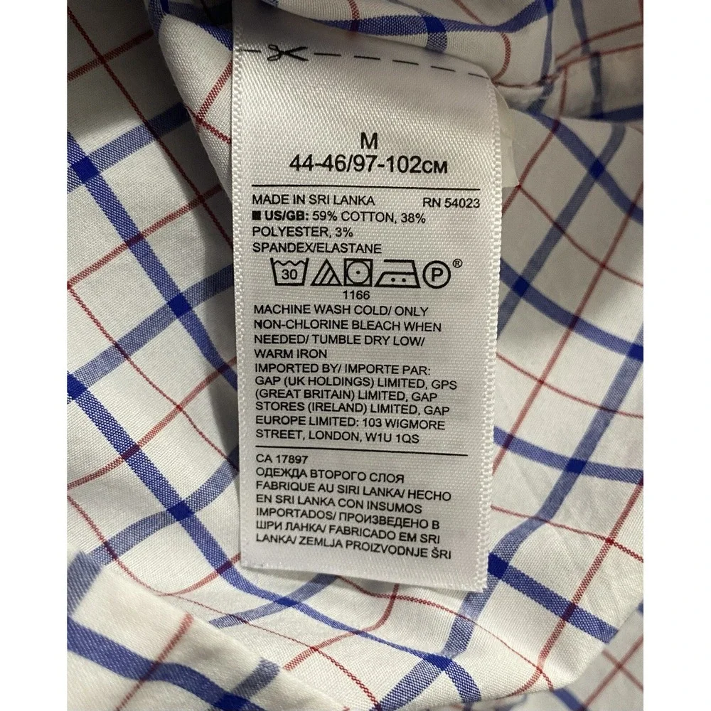 Banana Republic Mens M Slim Flex Fit Tech Stretch Cotton Check Shirt Long Sleeve